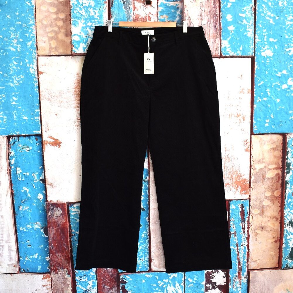 Women's Free Assembly Mid Rise Corduroy Wide Leg Pants SIZE 16 Black Soot NEW
